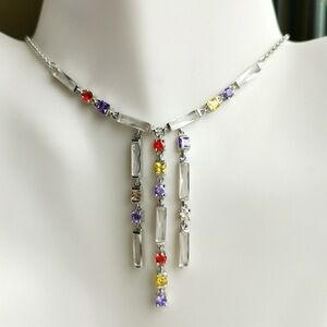 Baguette Multi Colour CZ Art Deco choker Y necklace